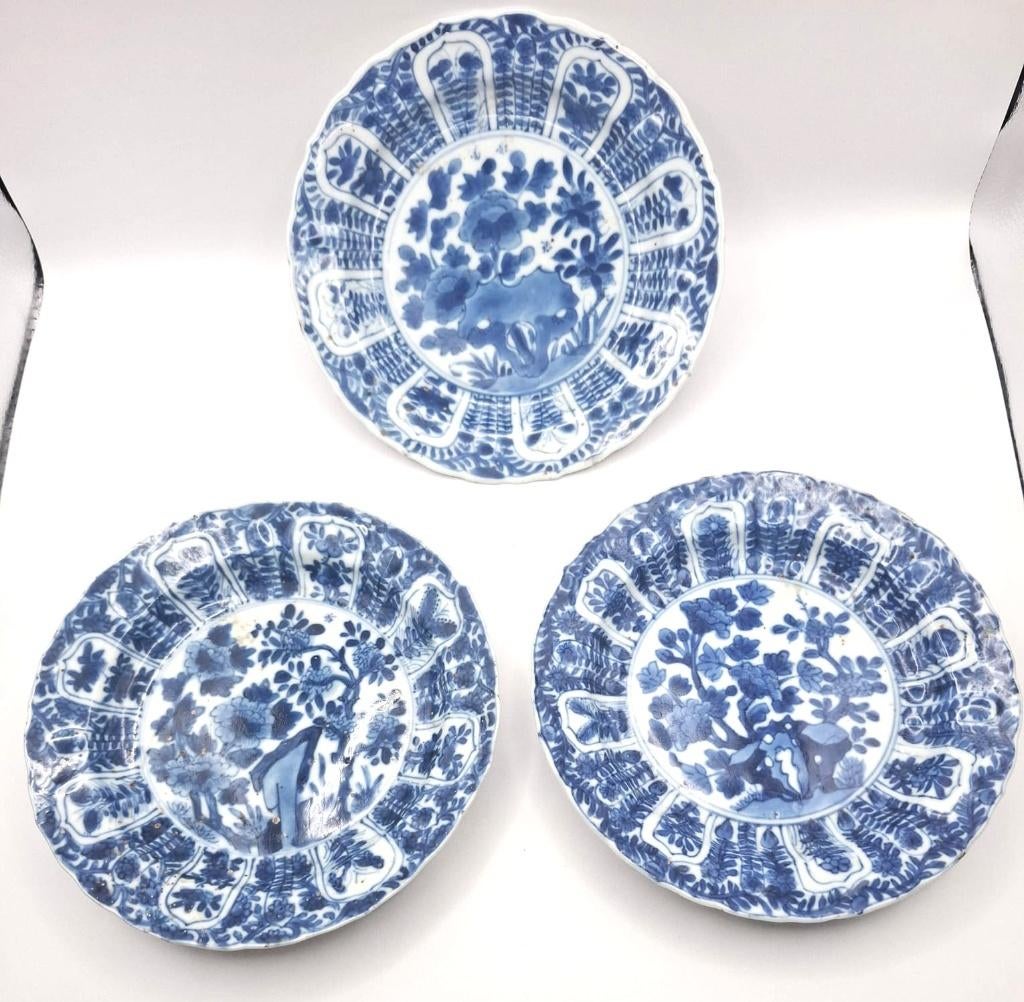 3 stuks 17e eeuws Chinees porselein Kangxi bordjes, Ophalen of Verzenden