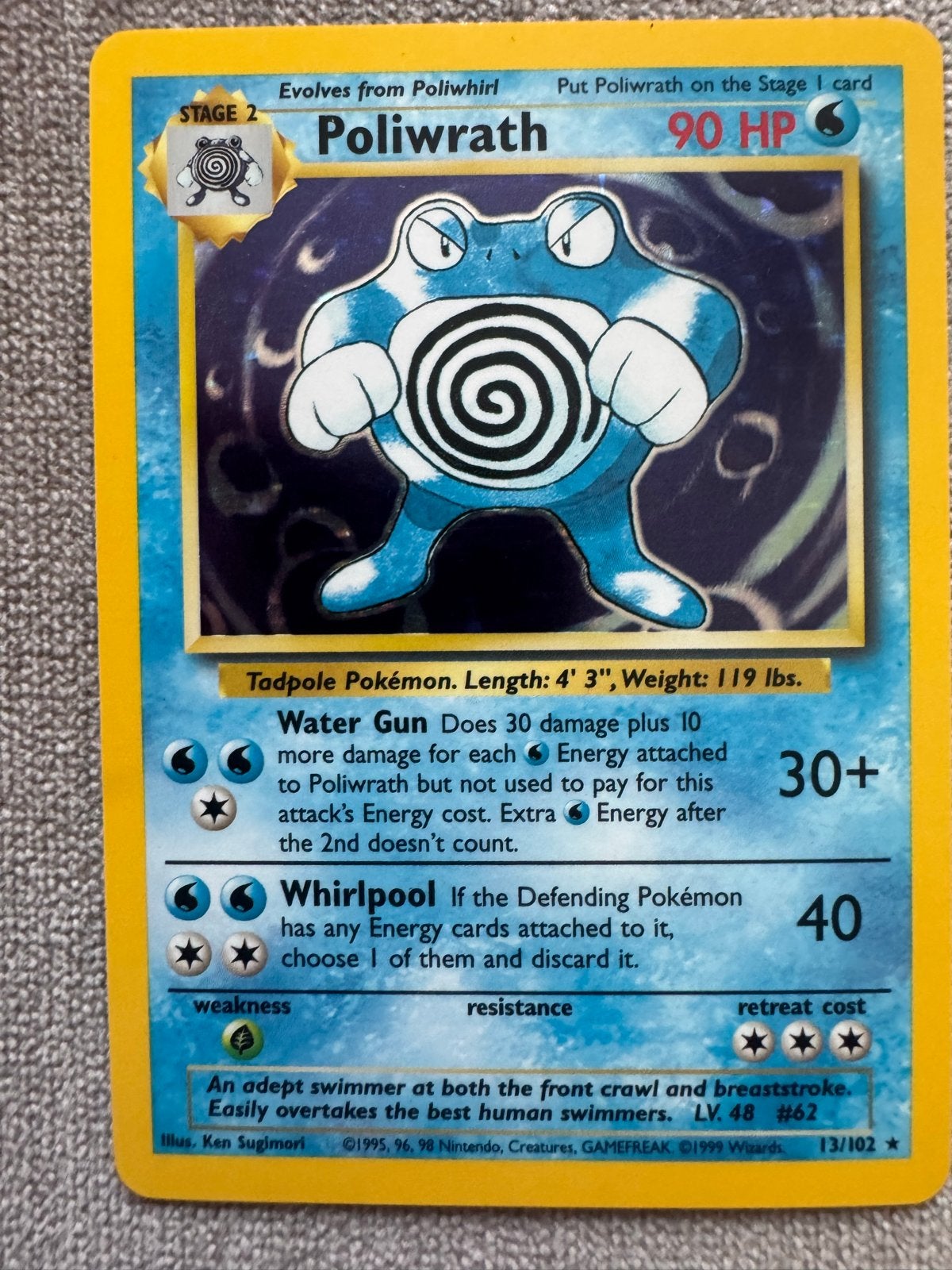 Pokémon Kaart Poliwrath 13/102 Base Set Holo, Ophalen of Verzenden, Losse kaart