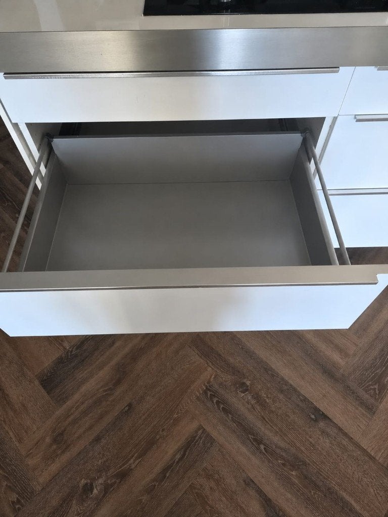 Moderne witte hoogglans dubbelwandige keuken GEDEMONTEERD, Wit, Dubbelwandige keuken, Ophalen of Verzenden, Kunststof