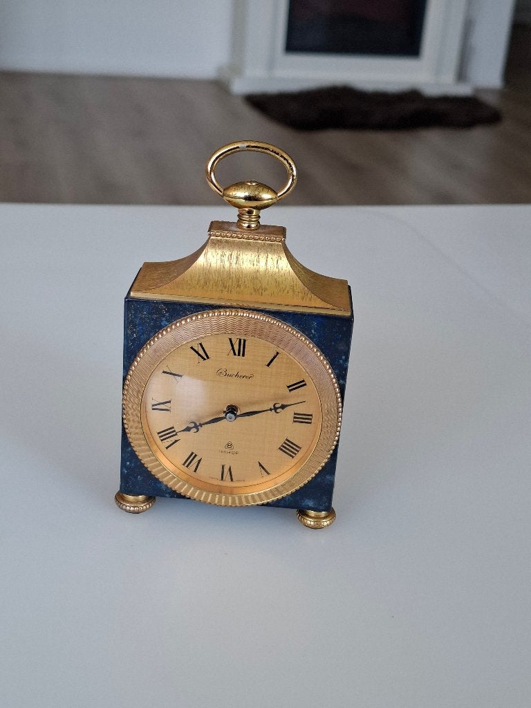 klok bucherer/imhof bureau  bijna geheel van LAPIS LAZULI, Ophalen of Verzenden