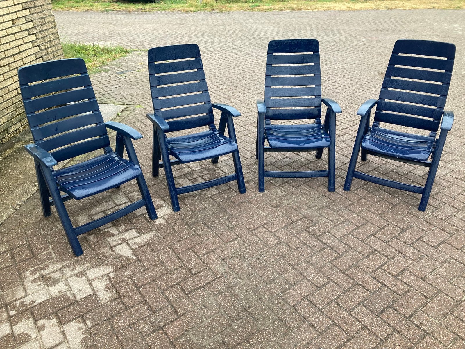4 Hartman verstelbare tuinstoelen, in goeie staat, Tuin en Terras, Tuinstoelen, Ophalen, Gebruikt, Kunststof, Inklapbaar