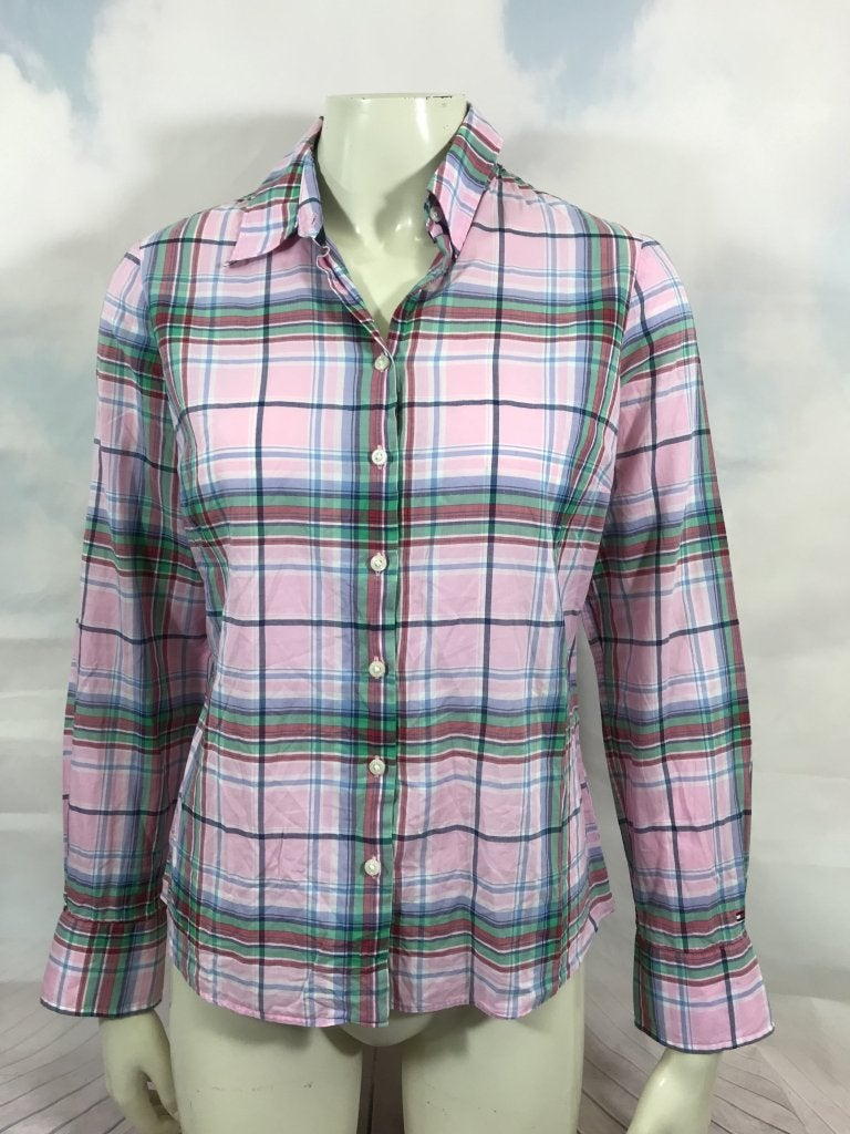 Hilfiger roze geruite blouse maat 8  XS (1C1)