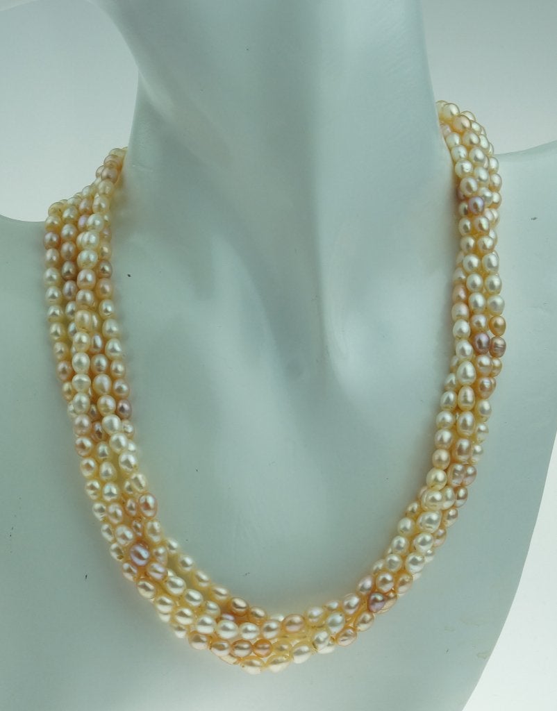 Parel 5-strengs fraaie ketting bicolor 14k slot goud dames, Voordeelsieraden, Ophalen of Verzenden, Zo goed als nieuw, Met edelsteen