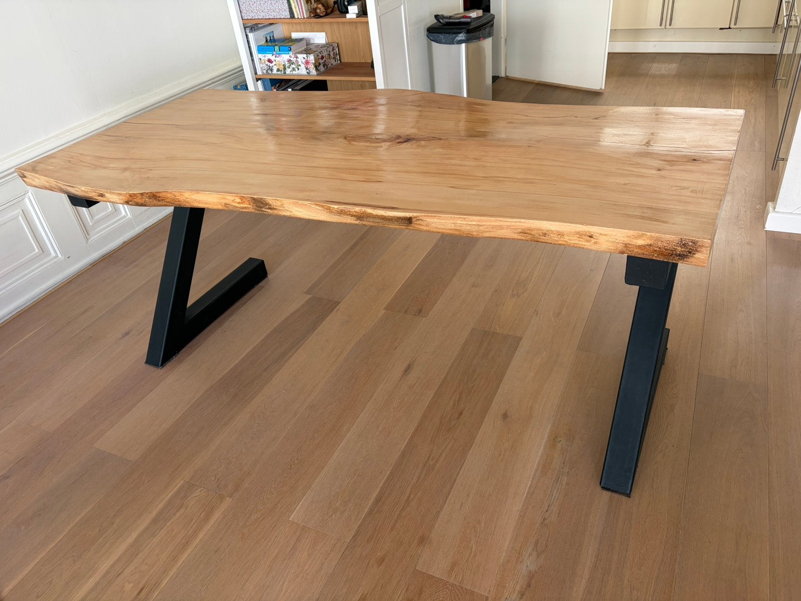 Massief eikenhoutentafel + 4 stoelen van Loods 5, Huis en Inrichting, Tafels | Eettafels, 200 cm of meer, Zo goed als nieuw, Rechthoekig
