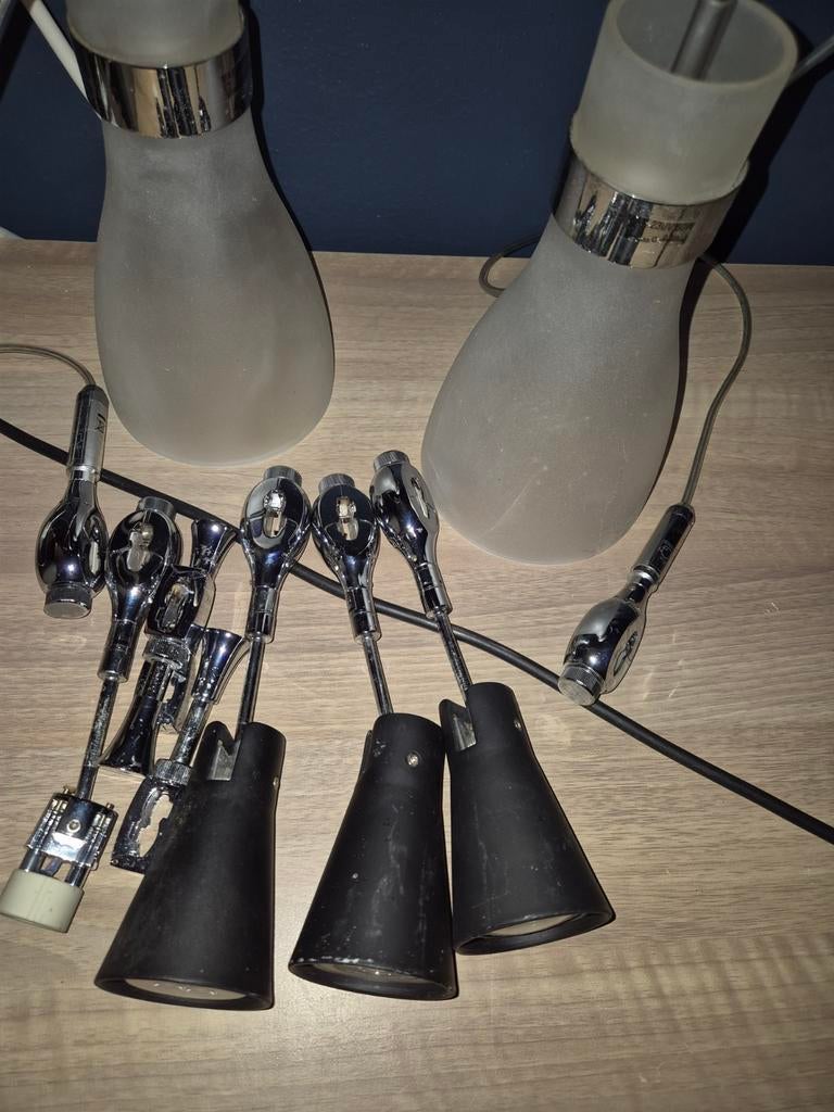 Rails lampen systeem - 2 grote lampen en 7 kleine, Gebruikt, Minder dan 30 watt, Overige typen, E27 (groot)