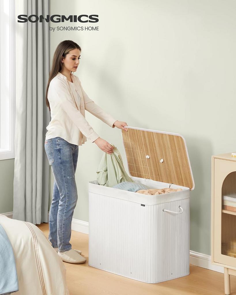Wasmand met 3 vakken en bamboe deksel - 170L NIEUW, Ophalen of Verzenden, Overige typen