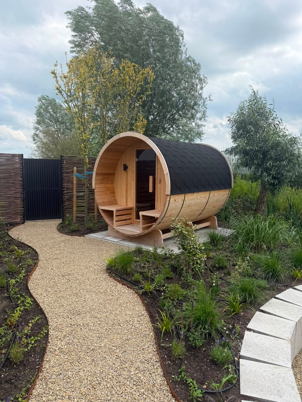 Barrel Sauna 170 cm t/m 290 cm Red Cedar, Sport en Fitness, Sauna, Ophalen, Zo goed als nieuw, Complete sauna