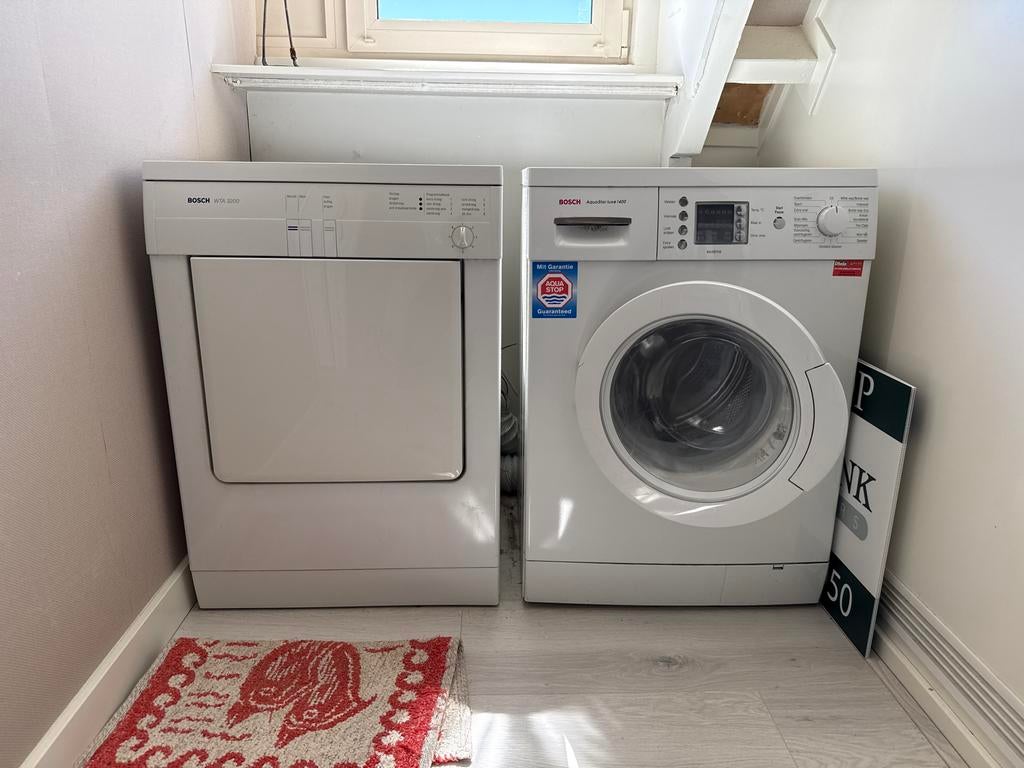 Bosch Wasmachine Aquastar luxe 1400 & Droger WTA 3200, Witgoed en Apparatuur, Wasmachines, Gebruikt, Voorlader, 6 tot 8 kg, 85 tot 90 cm