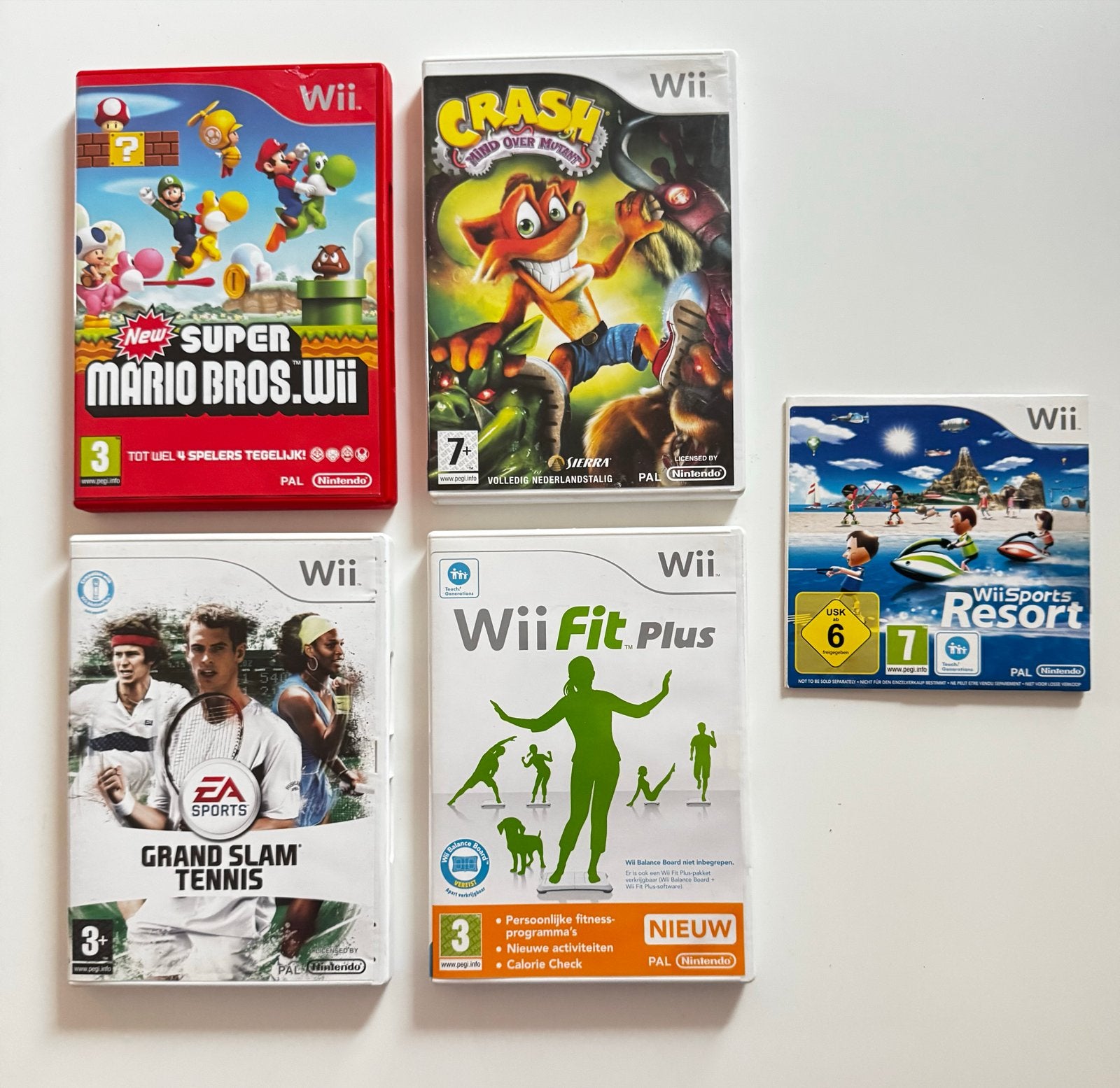 Wii Games: Super Mario Bros, Crash, Wii Fit Plus, Sports Res, Gebruikt, Overige genres, Eén computer, Ophalen of Verzenden