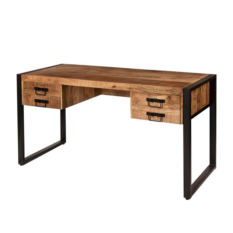 Vintage Mangohout Bureau Industrieel Mango Buro Hout, Info@dehanzeherten.nl, De Hanze Herten BV, 150 cm, Hout