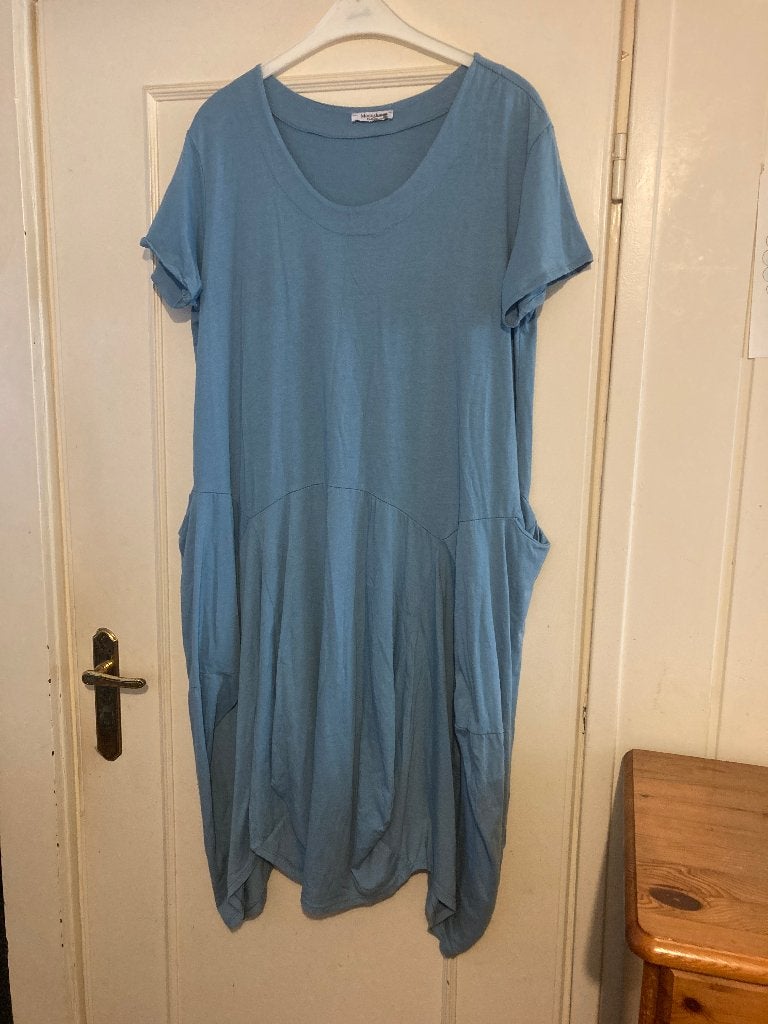 Aparte lichtblauwe wijde katoenen jurk van Moonshine, mt XL, Jurk, Zo goed als nieuw, Moonshine, Verzenden