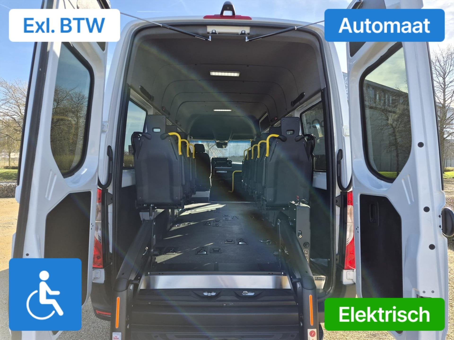 Mercedes eSprinter L3H2 Elektrische Rolstoelbus Groepsvervoe, Automaat, Stof, Gebruikt, Overige carrosserieën