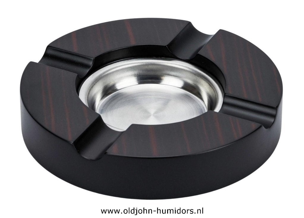 SIGAREN ASBAK ROND MET 2 LEGGERS EBBENHOUT - 16 cm!    sab20, Verzenden, Nieuw, Asbak