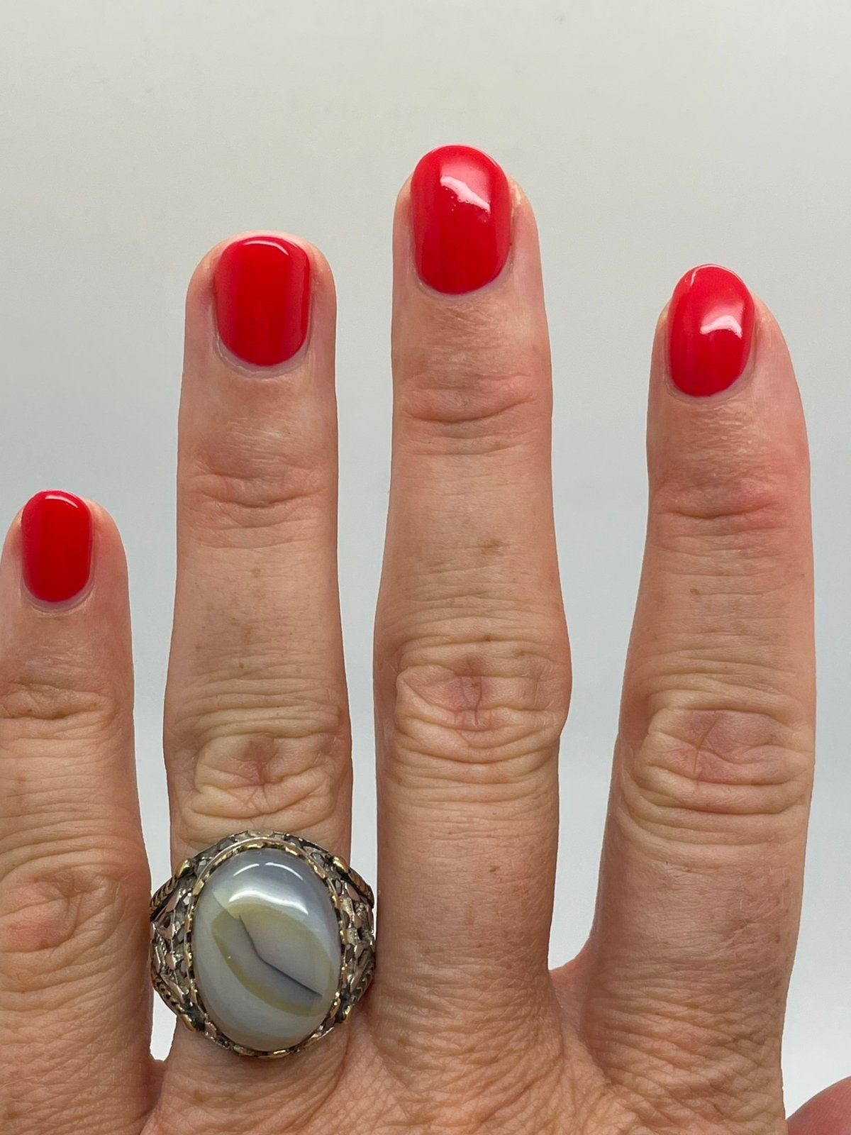 E947 Prachtige zilveren ring agaat steen maat 19, 19 tot 20, Ophalen of Verzenden, X, Dame of Heer