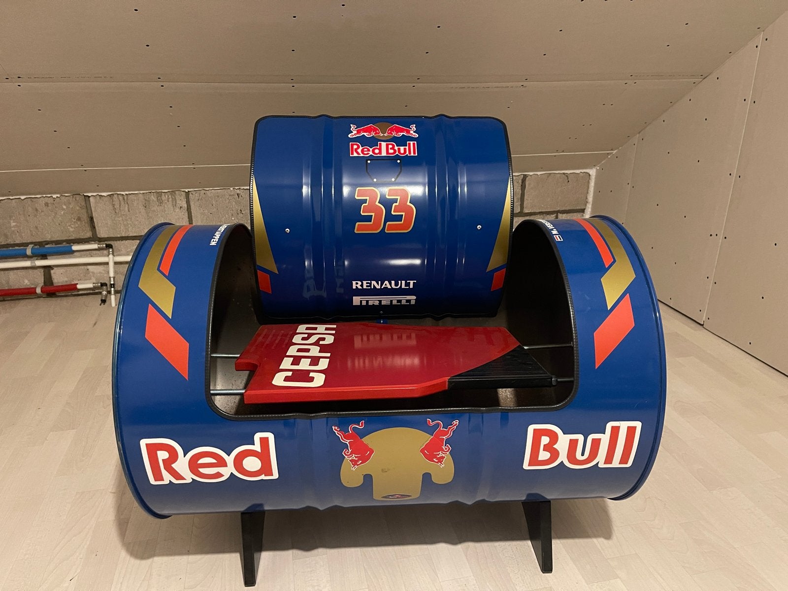 Olievat Stoel Toro Rosso Stijl, Ophalen, Blauw, Zo goed als nieuw, Metaal