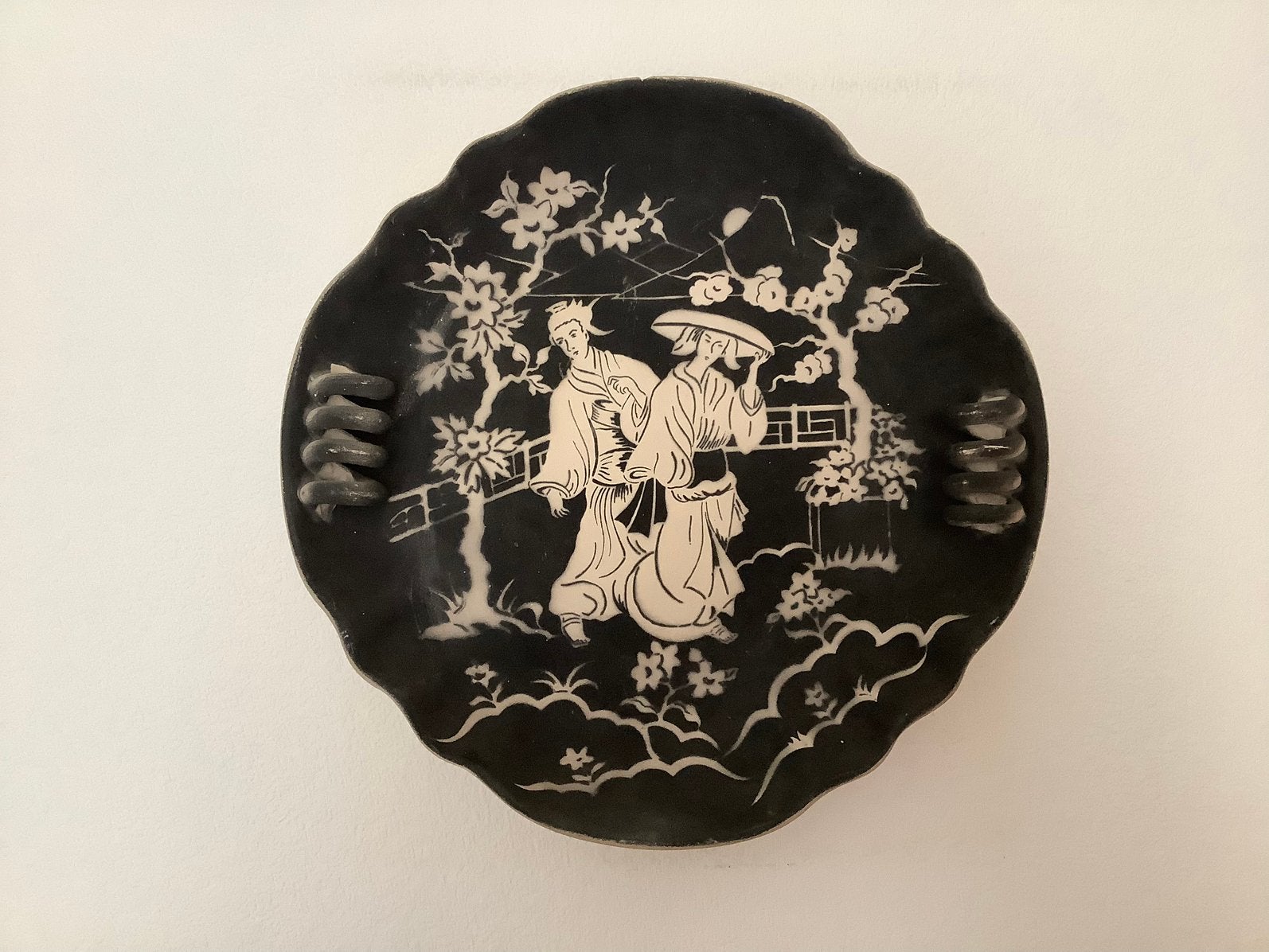 Oud Opvallend Wandbord Aziatisch decor Geisha Engels Japans?, Antiek en Kunst, Antiek | Keramiek en Aardewerk, Ophalen of Verzenden