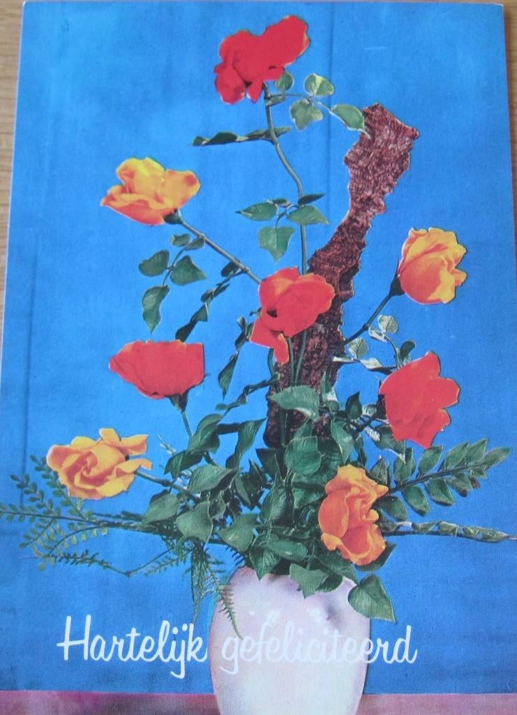 hartelijk gefeliciteerd - vaas met klaprozen op blauw, Verzenden, 1960 tot 1980, Ongelopen, Overige thema's
