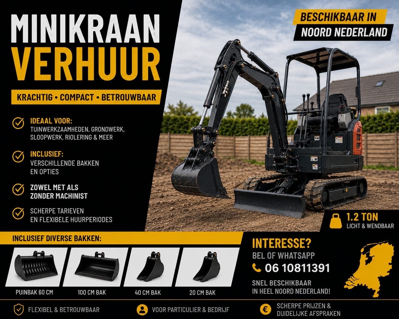 Minikraan te huur, Tuin en Terras, Ophalen, Beton, Overige typen