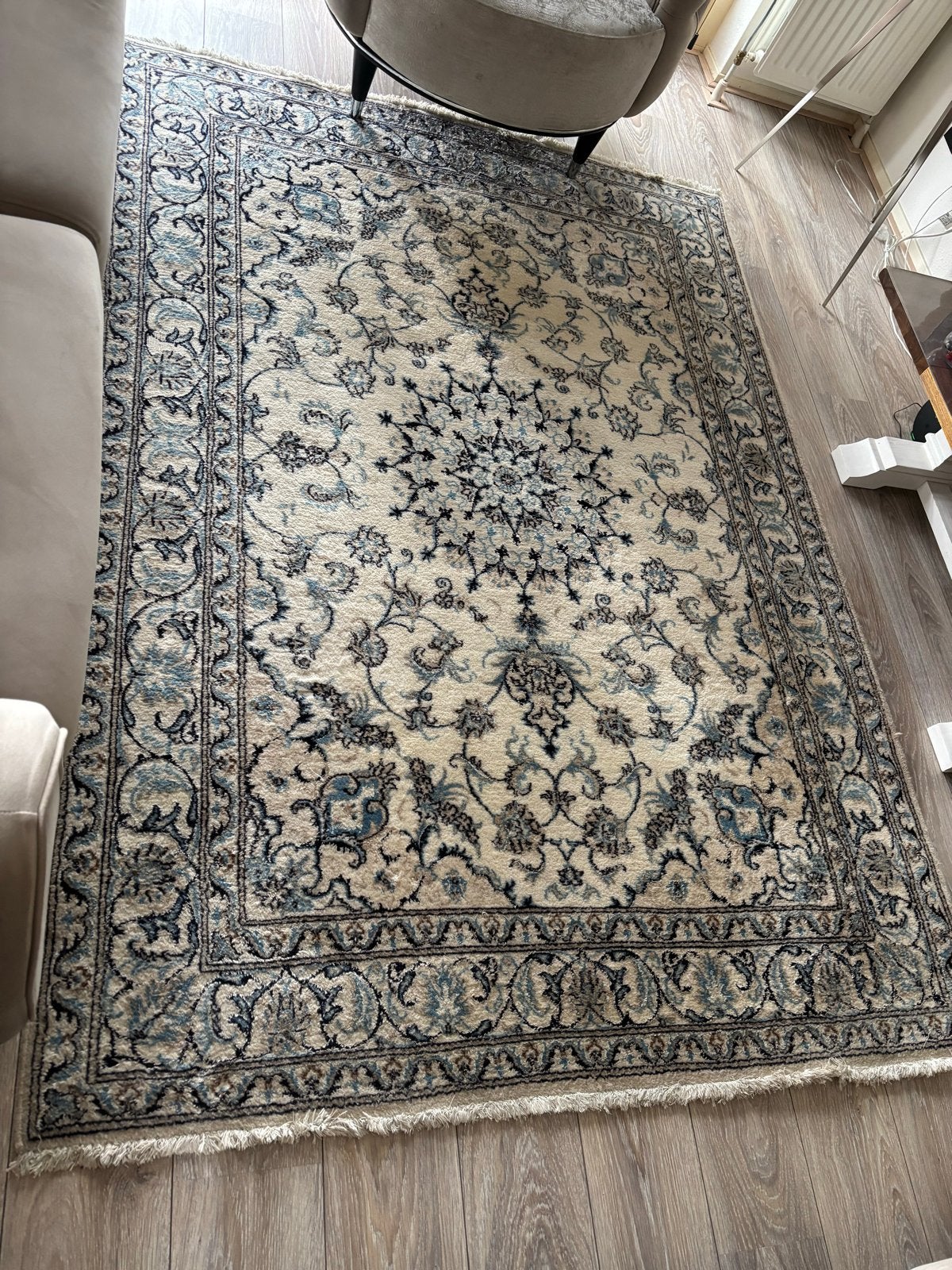 Handgeknoopt Perzisch Nain-tapijt - 230x160cm, Huis en Inrichting, Stoffering | Tapijten en Kleden, Ophalen, Gebruikt, Blauw, 150 tot 200 cm