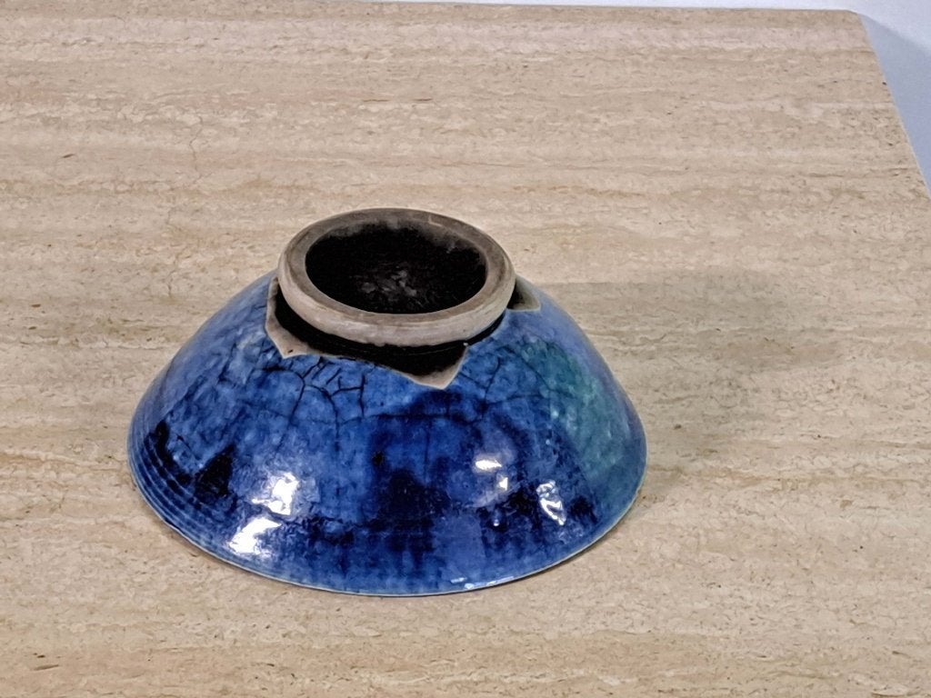 Vintage kobaltblauwe Tenmoku steengoed bowl GEMERKT - UNIEK, Ophalen of Verzenden