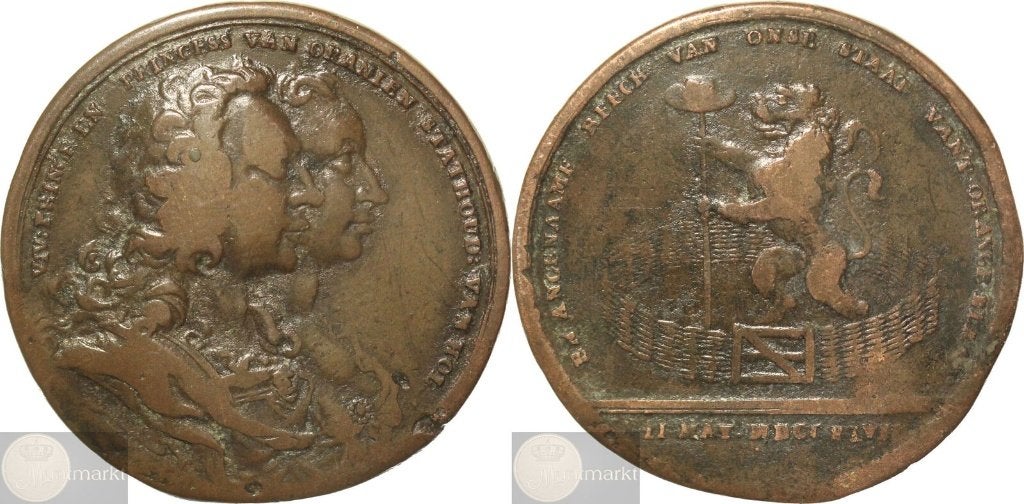 Historiepenning - 1747 'Verheffing Willem Friso Stadhouder', Postzegels en Munten, Munten | Nederland, Ophalen of Verzenden, Vóór koninkrijk