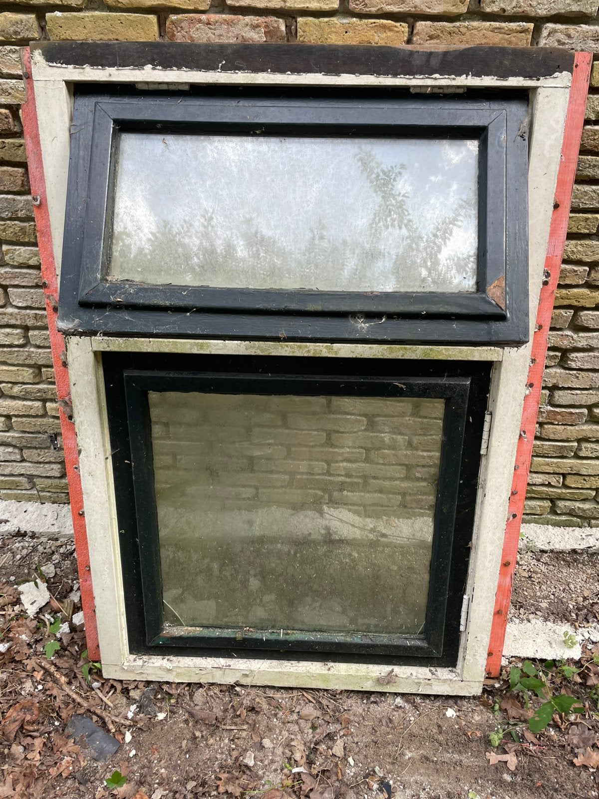 Hardhouten kozijn met raam. 80x120, Raamkozijn, Zo goed als nieuw, Hout, Ophalen
