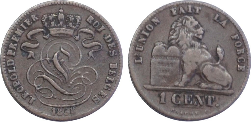 1 Centime 1858, Belgie, Leopold I, Postzegels en Munten, Verzenden, Overig, Losse munt