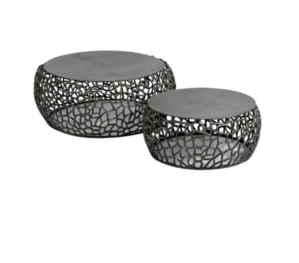 Salontafel Maze set van 2 – Zwart nikkel, 45 tot 60 cm, Minder dan 55 cm, Metaal of Aluminium, Rond