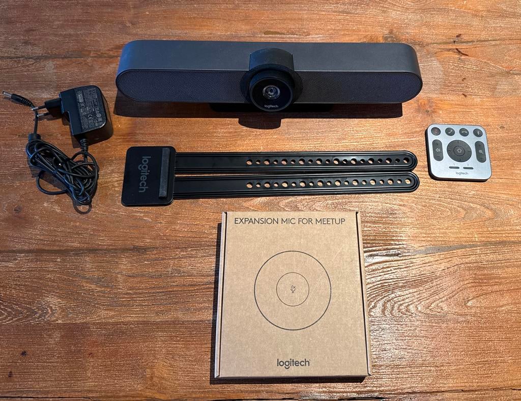 Logitech Meetup Videoconference Camera met Accessoires, Computers en Software, Webcams, Gebruikt, Bedraad, Windows, Microfoon