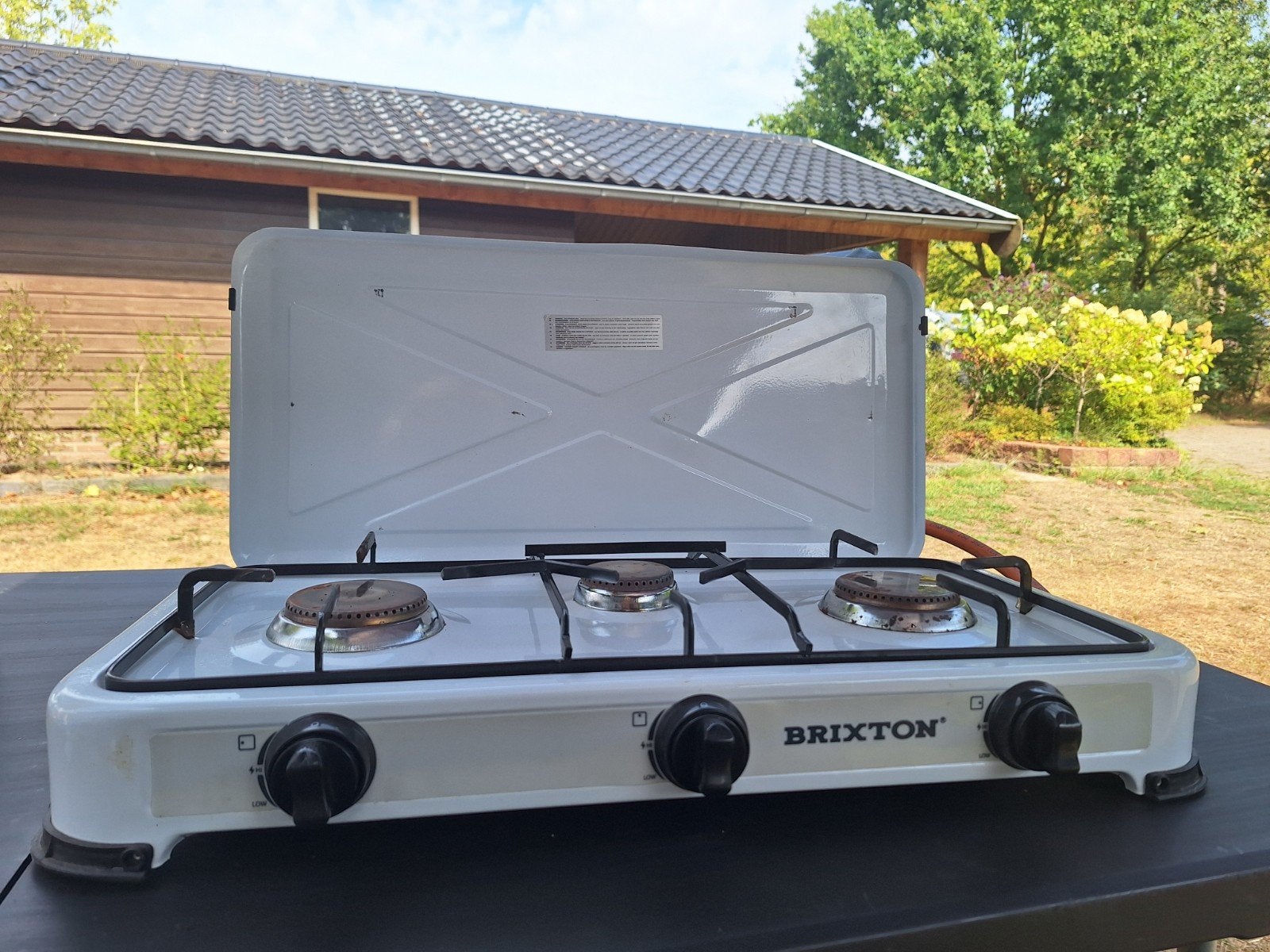 Brixton 3-pits gaskooktoestel incl windscherm en gasslang -, Caravans en Kamperen, Kampeeraccessoires, Ophalen, Zo goed als nieuw