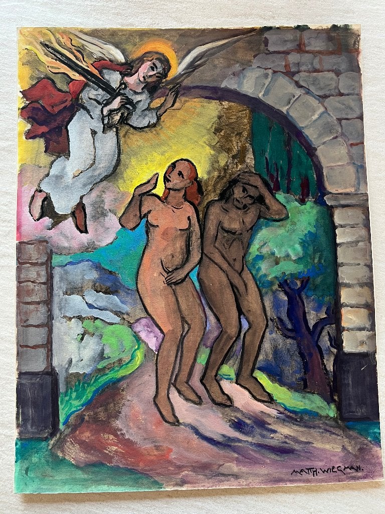 Matthie Wiegman 5 aquarellen serie thema Adam & Eva”, Antiek en Kunst, Kunst | Schilderijen | Klassiek, Portret of Personen, Expressionistisch