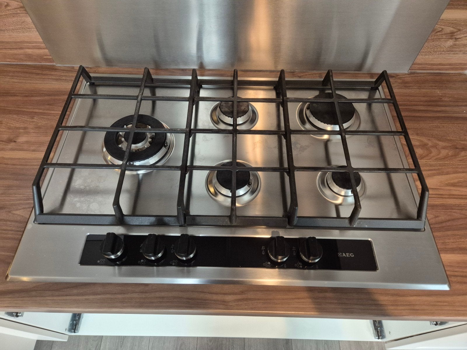 AEG gasfornuis 5 pits, Ophalen, Gebruikt, Minder dan 85 cm, Inbouw