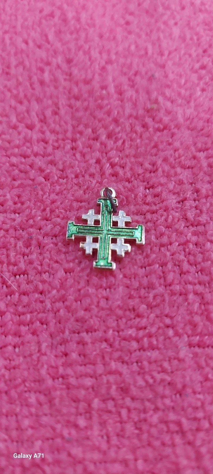 Zilveren Jeruzalem Kruis Hanger - Groen Emaille, Gebruikt, Ophalen of Verzenden, Kruis of Symbool, Groen