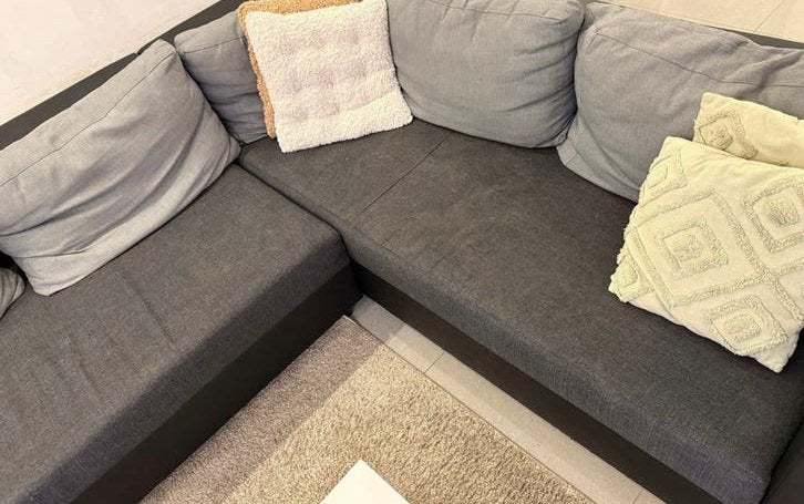 Comfortabel hoekbank met chaise longue zwart/grijs, Gebruikt, Hoekbank, 300 cm of meer, Ophalen of Verzenden