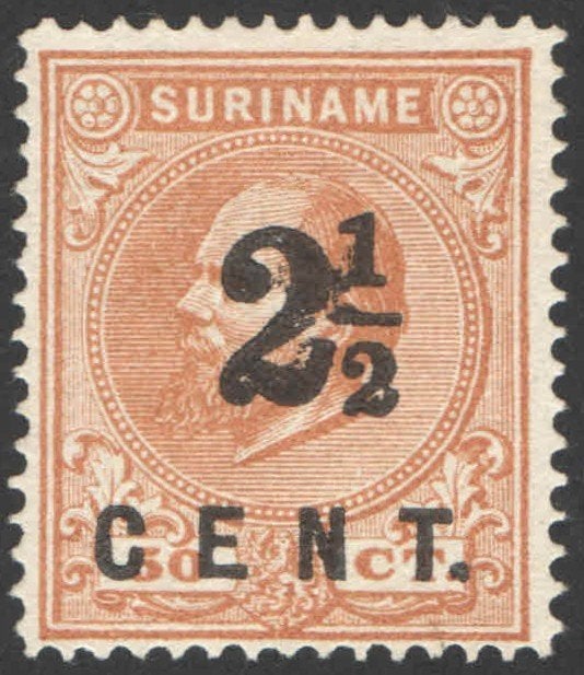 Suriname NVPH nr 21 ongebruikt Hulpuitgifte 1892, Ophalen of Verzenden, Postfris