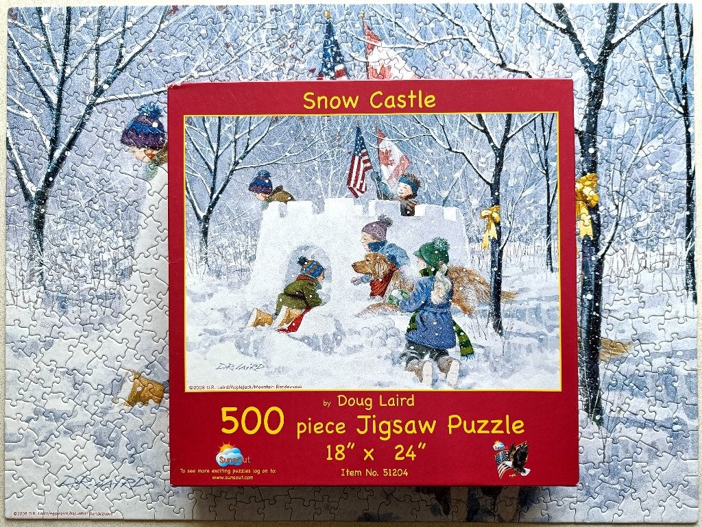 bijzondere jigsaw puzzel Snow Castle - Doug Laird € 7,50, Ophalen of Verzenden, 500 t/m 1500 stukjes, Zo goed als nieuw