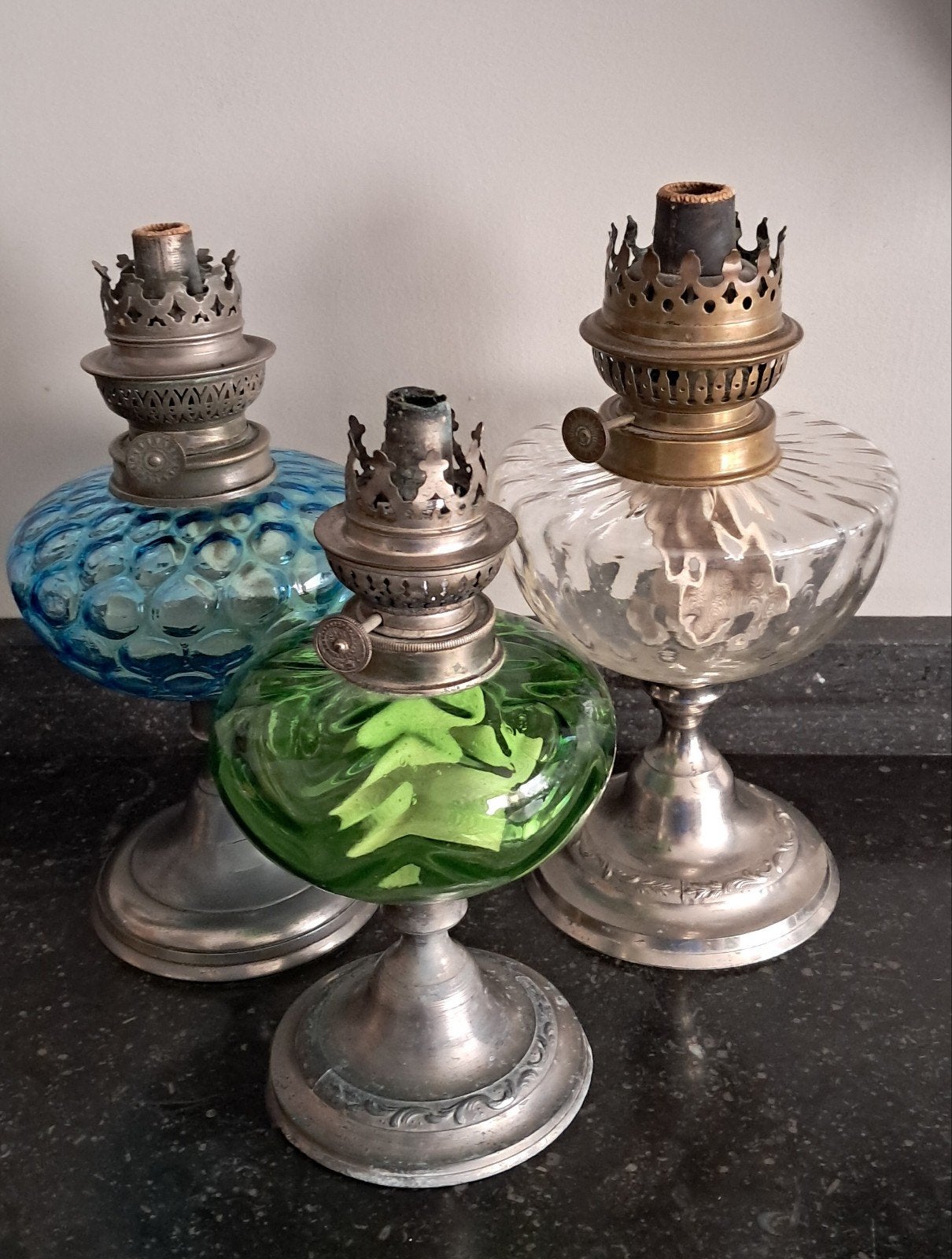 Vintage glazen olielampjes, Ophalen of Verzenden