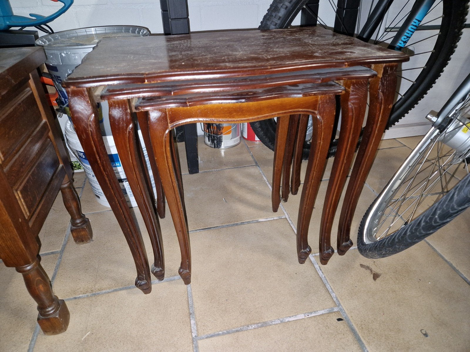 3delig notenhout minisetje, Ophalen, Rechthoekig, Minder dan 55 cm