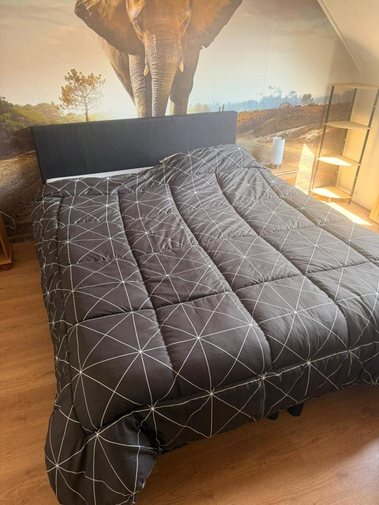 Boxspring 160x200, Huis en Inrichting, Slaapkamer | Bedden, Ophalen, Zwart, Tweepersoons, Zo goed als nieuw