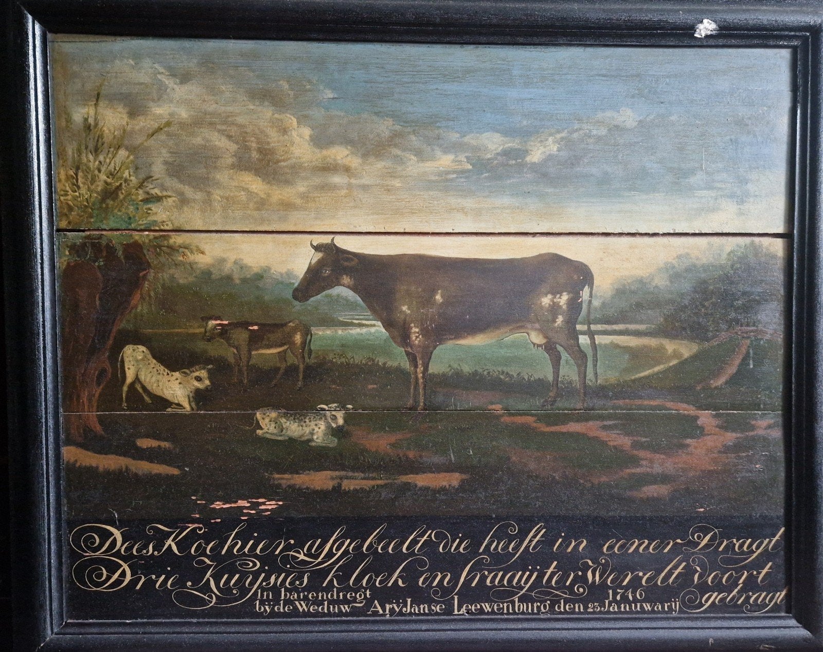 Schilderij uit 1746 op 3 panelen, Ophalen, Paneel, Dieren, Olieverf
