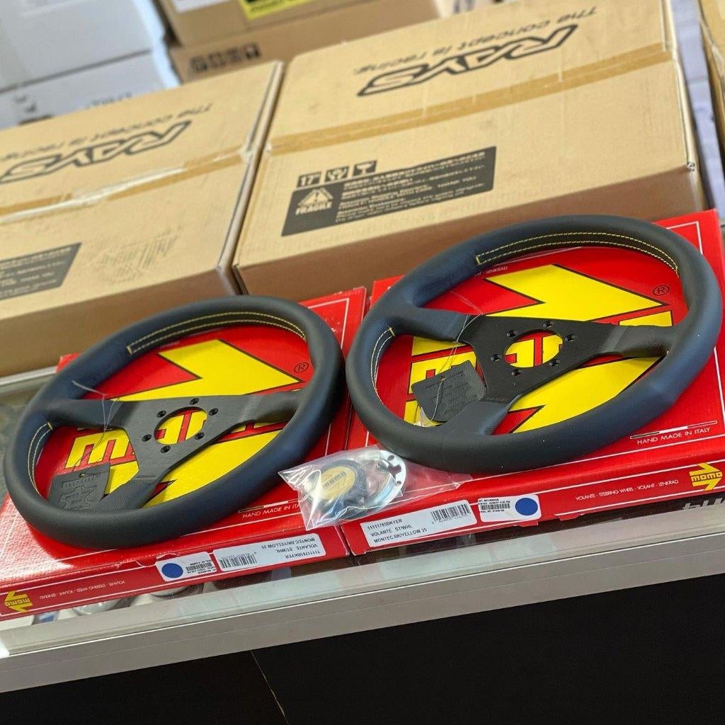Momo Montecarlo Zwart Geel Leder stuur sportstuur 350mm