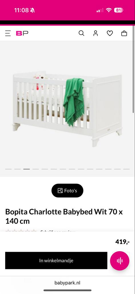 MOET WEG Bopita Charlotte meegroeibed 70 x 140 cm, Kinderen en Baby's, Kinderkamer | Bedden, Gebruikt, 140 tot 160 cm, 70 tot 85 cm