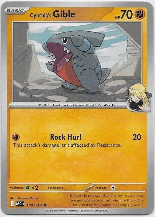 Ascended Heroes,  Cynthia's Gible [common] 109/217, Ophalen of Verzenden, Nieuw, Losse kaart