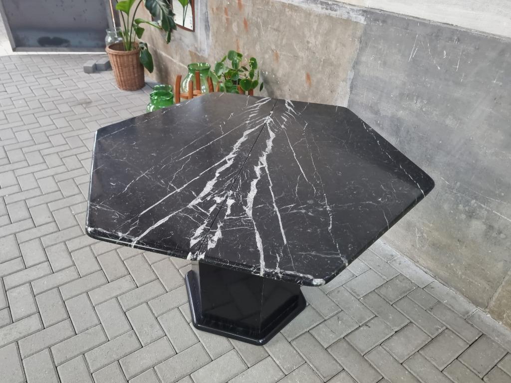 Vintage Zwart Wit Marmeren Eettafel | Uitschuifbare Tafel, Gebruikt, 100 tot 150 cm, Vintage retro Boho, Overige materialen