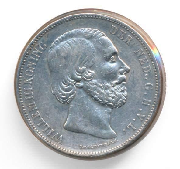 Nederland 2 1/2 Gulden 1866 Willem III, Koning Willem III, Zilver, Ophalen of Verzenden, Losse munt
