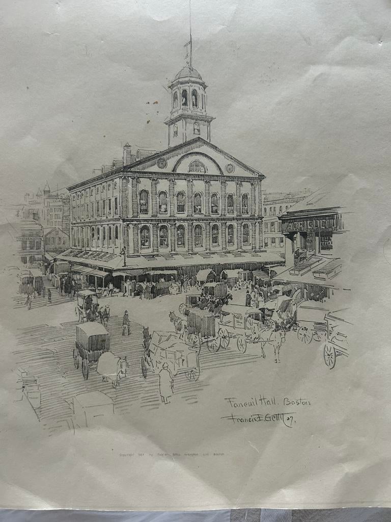 Mooie oude tekening uit boston, Antiek en Kunst, Ophalen of Verzenden