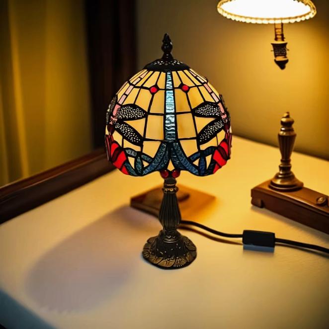 Klassieke Tiffany E27 Tafellamp Met Libelle (Nieuwstaat), Huis en Inrichting, Lampen | Tafellampen, Ophalen of Verzenden, Zo goed als nieuw