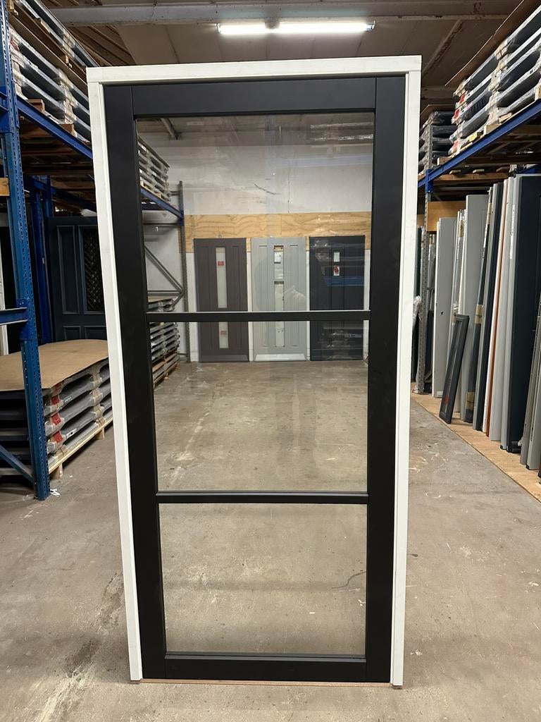 KOZIJN MET STAALLOOK DEUR, Doe-het-zelf en Verbouw, Deuren en Horren, Nieuw, Binnendeur, 200 tot 215 cm, 80 tot 100 cm, Glas, Hout