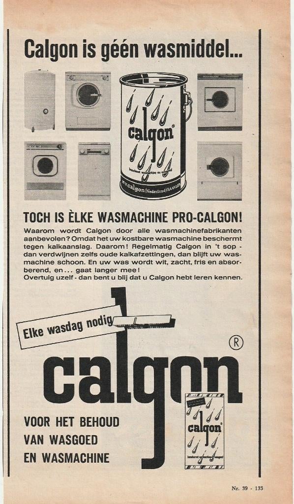 Retro reclame 1963 Calgon al is het geen wasmiddel, Verzenden, Overige typen