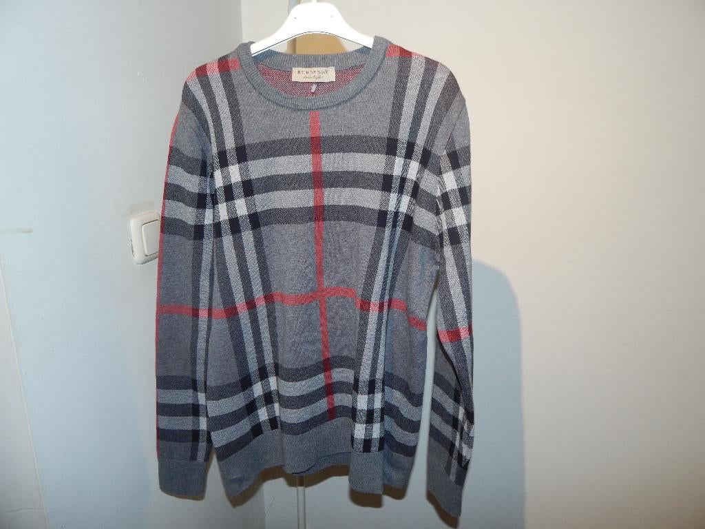 Burberry gebreide trui helemaal in grote ruit mt M, Kleding | Heren, Truien en Vesten, Zo goed als nieuw, Grijs, Burberry, Verzenden